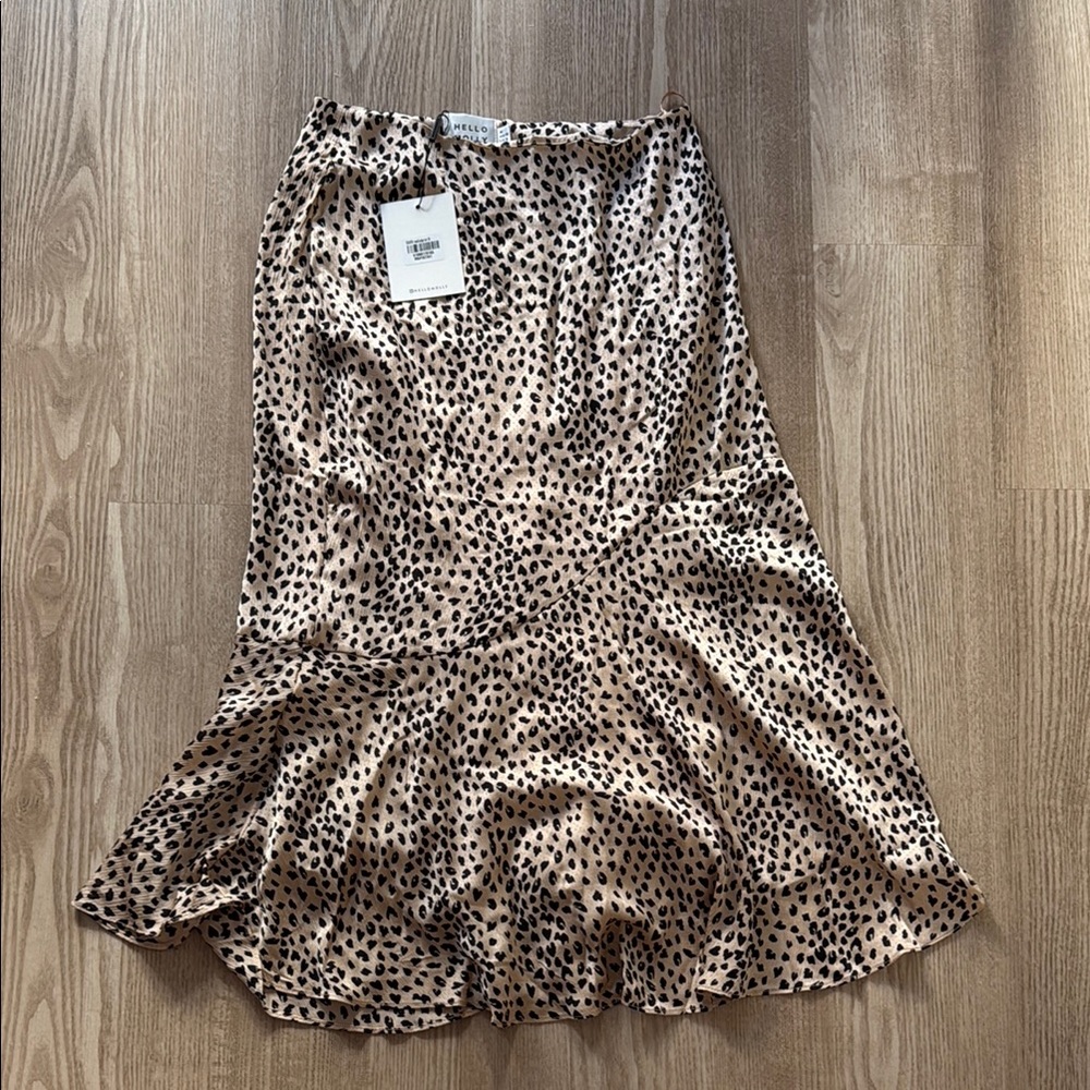 Hello Molly Brown Tan Ruffled Trumpet Midi Skirt
